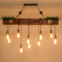 Wooden Pendant Lamp Rustic Brown Large Wooden Beams Linear Pendant Lights Farmhouse Lamp Living Room Bedroom Kitchen Dining Room Ceiling Light Industrial Vintage Chandelier