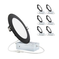 Popanu 6-Inch Led Recessed Slim Downlight Canless Ceilling Lights With Junction Box, Ic Rated Etl 12W 1027Lm Dimmable Led Panel Light (6 Pack, Black Finish (Cool White (4000K))