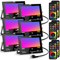 Led Flood Light Outdoor 500W Equivalent Color Changing Landscape Lighting, 24H Timing+120 Colors Strobe+2700K Warm White+Diy Flash Ip66 Waterproof Up Stage House Rgb Led Light Indoor Us 3-Plug 6Pack