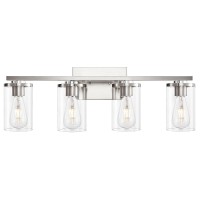 Brushed Nickel 4-Light Vanity Lights, Modern Bathroom Lighting Fixtures Over Mirror With Clear Glass Shade For Bathroom Lighting (Brushed Nickel, 4-Light)