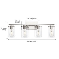 Brushed Nickel 4-Light Vanity Lights, Modern Bathroom Lighting Fixtures Over Mirror With Clear Glass Shade For Bathroom Lighting (Brushed Nickel, 4-Light)