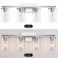 Brushed Nickel 4-Light Vanity Lights, Modern Bathroom Lighting Fixtures Over Mirror With Clear Glass Shade For Bathroom Lighting (Brushed Nickel, 4-Light)