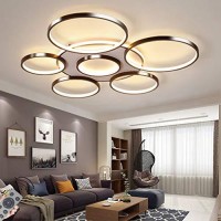 Led Ceiling Light Modern Creativity 7-Ring Living Room Ceiling Lamp Brown Round Circle Bedroom Chandelier,3000K-6500K Dimmable With Remote Control Restaurant Indoor Ceiling Lighting,108W/110Cm