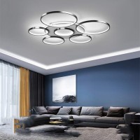 Led Ceiling Light Modern Creativity 7-Ring Living Room Ceiling Lamp Brown Round Circle Bedroom Chandelier,3000K-6500K Dimmable With Remote Control Restaurant Indoor Ceiling Lighting,108W/110Cm