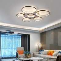 Led Ceiling Light Modern Creativity 7-Ring Living Room Ceiling Lamp Brown Round Circle Bedroom Chandelier,3000K-6500K Dimmable With Remote Control Restaurant Indoor Ceiling Lighting,108W/110Cm