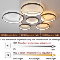 Led Ceiling Light Modern Creativity 7-Ring Living Room Ceiling Lamp Brown Round Circle Bedroom Chandelier,3000K-6500K Dimmable With Remote Control Restaurant Indoor Ceiling Lighting,108W/110Cm