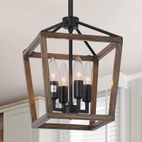 4-Light Rustic Chandelier,Classic Lantern Pendant Light Fixture With Oak Wood Iron Finish, Farmhouse Light Fixture Hanging Chandeliers For Dining Room Kitchen Foyer,E12 Base