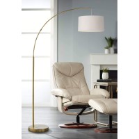 360 Lighting Cora Modern Mid Century Arc Floor Lamp Standing 72 Tall Classic Brass Gold White Linen Drum Shade Decor For Livin