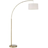 360 Lighting Cora Modern Mid Century Arc Floor Lamp Standing 72 Tall Classic Brass Gold White Linen Drum Shade Decor For Livin