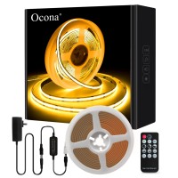 Ocona Cob Led Light Strips,16.4Ft/5M Ultra Bright(480Leds/M) Flexible Led Strip Lights With Rf Remote And 12V Power Supply,Cri 90, Led Lights For Bedroom, Tv Backlight, Kitchen, Bar