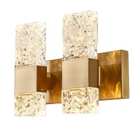 Oylyw Modern Led Vanity Lights For Bathroom Brushed Gold Crystal Bathroom Vanity Lighting Fixtures 2-Lights Eleglant Wall Sconces For Bathroom Lighting Fixtures 20W 3000K 15Inch