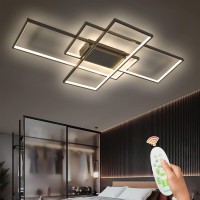 Xemqener Led Ceiling Light Fixture, Dimmable Black Modern Ceiling Light With Remote, 62W Acrylic Square Flush Mount Ceiling Lamp For Living Room, Bedroom, Office, 3000K-6500K, 35.4In