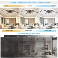 Xemqener Led Ceiling Light Fixture, Dimmable Black Modern Ceiling Light With Remote, 62W Acrylic Square Flush Mount Ceiling Lamp For Living Room, Bedroom, Office, 3000K-6500K, 35.4In