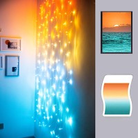 Sunset Orange Curtain Lights For Bedroom Lighted Curtains Led String Lights Coral Burnt Orange Yellow Warm White Turquoise Aqua Blue Fairy Lights For Hawaii Sunroom Ocean Gold And Teal Room Decor