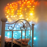 Sunset Orange Curtain Lights For Bedroom Lighted Curtains Led String Lights Coral Burnt Orange Yellow Warm White Turquoise Aqua Blue Fairy Lights For Hawaii Sunroom Ocean Gold And Teal Room Decor