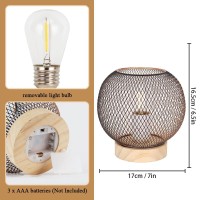 Jhy Design Set Of 2 Table Lamp Metal Mesh Modern Battery Powered With 6-Hours Timer Feature 6.5''High Decorative Cordless Lamp For Balcony Indoor Table Garden Party Home(Circular,With Wooden Base)