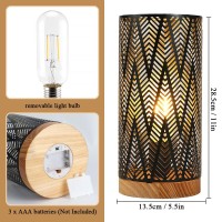 Jhy Design Metal Lamp Battery Powered 11''High Accent Cordless Lamp With Led Bulb Line Patterned Battery Lamp For Weddings Party Patio Garden Indoors Outdoors Table Balcony(With Wooden Base)