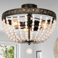 Ankarl Wood Beaded Ceiling Light Fixture, 16