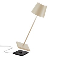 Zafferano Poldina Pro Led Table Lamp (Color: Sand) Touch Onoff, Touch Dimmable, Cordless, Powder Coated Aluminum, Indoor Outdoor, Contact Charging Base, Usa Plug