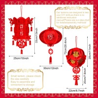 6 Pieces Red Chinese Spring Festival Lanterns Chinese Lucky Lantern Lucky Red Fu 3D Lantern Chinese Celebration Lantern Hanging Decorative For Chinese New Year, Chinese Spring Festival, Wedding