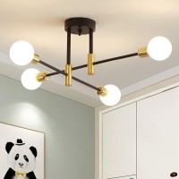 Sputnik Chandelier Modern Ceiling Light Fixture Mid Century Black And Gold Industrial Pendant Light Semi Flush Mount Lighting For Living Room Dining Room Bedroom Kitchen Bar Cafe