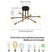 Sputnik Chandelier Modern Ceiling Light Fixture Mid Century Black And Gold Industrial Pendant Light Semi Flush Mount Lighting For Living Room Dining Room Bedroom Kitchen Bar Cafe