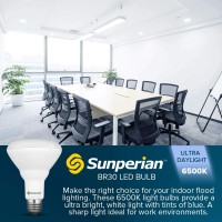 Sunperian Br30 Led Bulb, 8.5W=65W, 6500K Ultra Daylight, 800 Lumens, Dimmable Flood Light Bulbs For Recessed Cans, Enclosed Fixture Rated, Damp Rated, Ul Listed, E26 Standard Base (4 Pack)