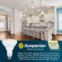 Sunperian 12 Pack Br30 Led Bulb, 8.5W=65W, 3500K Natural White, 800 Lumens, Dimmable Flood Light Bulbs For Recessed Cans, Enclosed Fixture Rated, Damp Rated, Ul Listed, E26 Standard Base