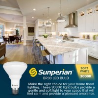 Sunperian 6 Pack Br30 Led Bulb, 8.5W=65W, 3000K Soft White, 800 Lumens, Dimmable Flood Light Bulbs For Recessed Cans, Enclosed Fixture Rated, Damp Rated, Ul Listed, E26 Standard Base