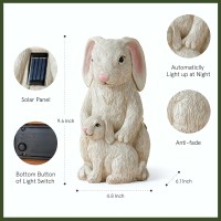 La Jolie Muse Garden Statue Bunny Decor- Mom & Baby Rabbit Figurine With Solar Color Changing Led Lights For Outdoor Indoor, Patio Yard Lawn Ornament