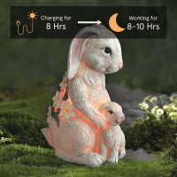 La Jolie Muse Garden Statue Bunny Decor- Mom & Baby Rabbit Figurine With Solar Color Changing Led Lights For Outdoor Indoor, Patio Yard Lawn Ornament