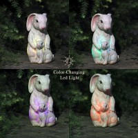 La Jolie Muse Garden Statue Bunny Decor- Mom & Baby Rabbit Figurine With Solar Color Changing Led Lights For Outdoor Indoor, Patio Yard Lawn Ornament