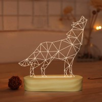 Wolves Gifts,3D Optical Illusion Wolf Lamp Animal Led Night Light For Kids Boys Men Bedroom Decoration,Usb Power Warm White Color Table Lamps,Yellow