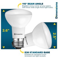 Sunperian 6 Pack Br20 Led Bulb, 6W=50W, 5000K Daylight, 550 Lumens, Dimmable Flood Light Bulbs For Recessed Cans, Enclosed Fixture Rated, Damp Rated, Ul Listed, E26 Standard Base