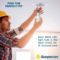 Sunperian 6 Pack Br20 Led Bulb, 6W=50W, 5000K Daylight, 550 Lumens, Dimmable Flood Light Bulbs For Recessed Cans, Enclosed Fixture Rated, Damp Rated, Ul Listed, E26 Standard Base