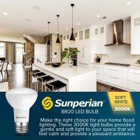 Sunperian 12 Pack Br20 Led Bulb, 6W=50W, 3000K Soft White, 550 Lumens, Dimmable Flood Light Bulbs For Recessed Cans, Enclosed Fixture Rated, Damp Rated, Ul Listed, E26 Standard Base