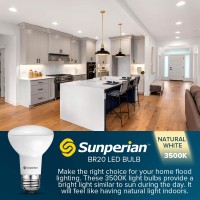 Sunperian 12 Pack Br20 Led Bulb, 6W=50W, 3500K Natural White, 550 Lumens, Dimmable Flood Light Bulbs For Recessed Cans, Enclosed Fixture Rated, Damp Rated, Ul Listed, E26 Standard Base