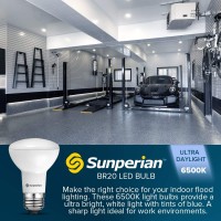 Sunperian 6 Pack Br20 Led Bulb, 6W=50W, 6500K Ultra Daylight, 550 Lumens, Dimmable Flood Light Bulbs For Recessed Cans, Enclosed Fixture Rated, Damp Rated, Ul Listed, E26 Standard Base