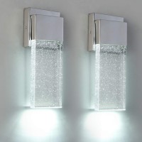 Derynome Outdoor Wall Sconce 2 Pack,Wall Light Fixture In Chrome Finished With Bubble Glass For Doorway Garden Hallway Patio Living Room,Bedroom