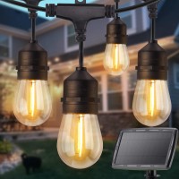 Minetom S14 Solar String Lights Outdoor 34Ft Patio Lights With 15 Shatterproof Led Bulbs, Solar & Usb Charging With 4 Lighting Modes, Heavy Duty Weatherproof Strand For Backyard Garden, 2700K