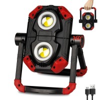 Led Work Light Rechargeable, 2 Cob 2500Lm Folding Portable Flood Light With Magnetic Base And 360