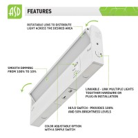 Asd Swivel Led Under Cabinet Lighting 12 Inch Dimmable Hardwired Or Plug-In Installation, 3 Color Levels - 2700K/3000K/4000K, Rotatable Lens, Linkable Kitchen Under Counter Lighting, Etl & Energy Star