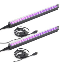 Greenic Led Black Light Bar, 10W 1Ft Usb Uv Blacklight Tube, Glow In The Dark Party Supplies For Halloween Decorations, Room, Body Paint, Poster, Urine Detection, 2 Pack