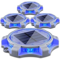 Siedinlar Solar Deck Lights Outdoor 2 Modes Led Driveway Markers Dock Light Solar Powered Waterproof For Step Walkway Ground Stair Pathway Yard Road Garden 4 Pack (Blue/Red)