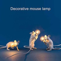 Ausuky Retro Rat Table Lamp Mouse Desk Light Bedside Resin Mice Lamp Warm Room Decor E12 Base (Black Sitting)