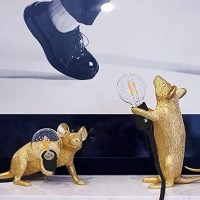 Ausuky Retro Rat Table Lamp Mouse Desk Light Bedside Resin Mice Lamp Warm Room Decor E12 Base (Black Sitting)