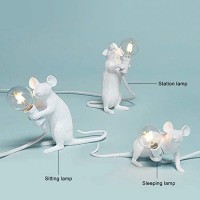 Ausuky Retro Rat Table Lamp Mouse Desk Light Bedside Resin Mice Lamp Warm Room Decor E12 Base (Black Sitting)