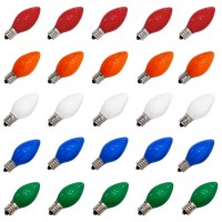 Romasaty 25 Pack C9 Replacement Bulbs C9 Ceramic Multi-Color String Lights Replacement Bulbs, C9/E17 Candelabra Base, 7 Watt