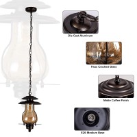 Gzbtech Outdoor Pendant Hanging Lights For Porch,Farmhouse Exterior Pendant Lantern,Waterproof Patio Light Fixture With Matte Coffee Metal And Faux Cracked Glass For Gazebo Entryway Height Adjustable