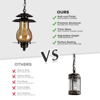 Gzbtech Outdoor Pendant Hanging Lights For Porch,Farmhouse Exterior Pendant Lantern,Waterproof Patio Light Fixture With Matte Coffee Metal And Faux Cracked Glass For Gazebo Entryway Height Adjustable